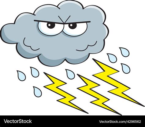 Cartoon rain cloud with lightning bolts Royalty Free Vector