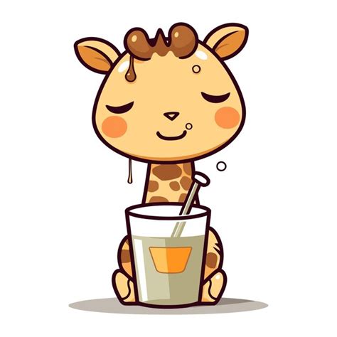 Premium Vector | Cute giraffe drinking milk cartoon mascot vector ...