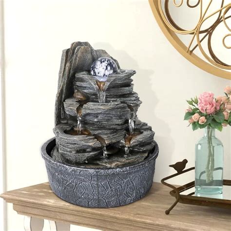 Indoor Tabletop Cascading Fountain with Led Light & Crystal Ball