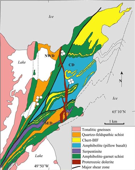 Geological map of the eastern part of the Isua greenstone belt. NWD ...