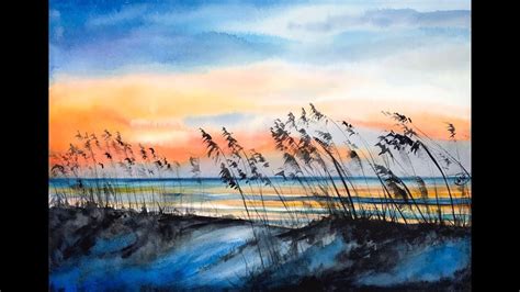 Blue Sunset in Watercolors Painting Demonstration - YouTube | Beach watercolor, Painting ...