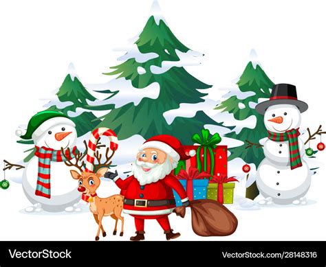 Christmas scene with santa and snowman Royalty Free Vector