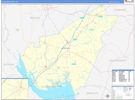 Clarendon County, SC Zip Code Wall Map Basic Style by MarketMAPS - MapSales