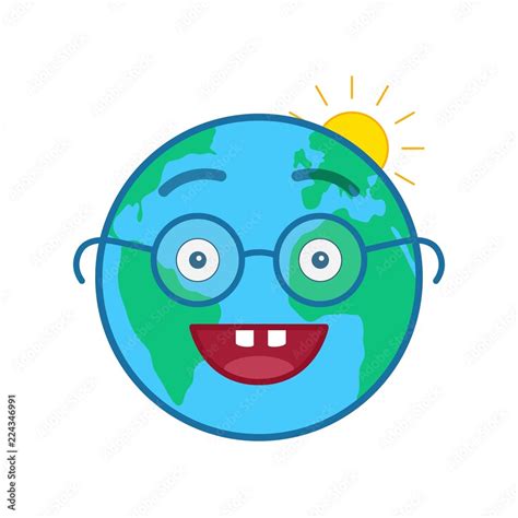 Nerd world globe isolated emoticon. Wiseacre blue planet emoji. Social communication and weather ...