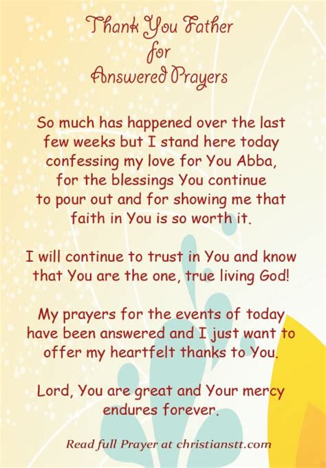 Prayer - Thank You Father for Answered Prayers