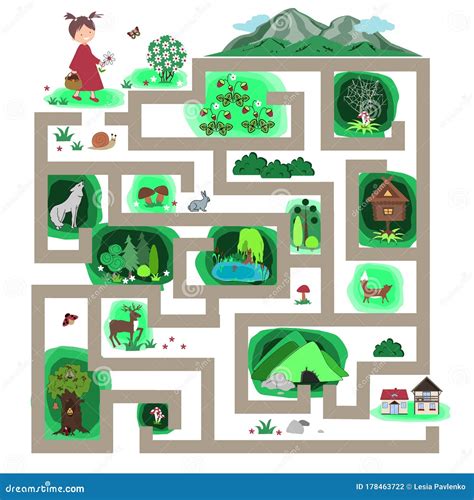 Forest Maze Game. Solution In Hidden Layer! Cartoon Vector | CartoonDealer.com #35090601