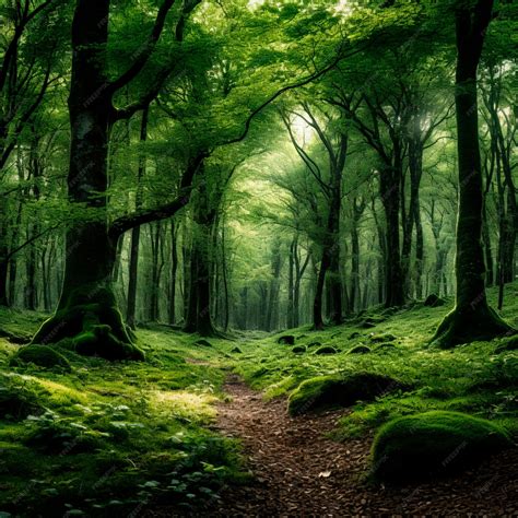 Premium AI Image | a beautiful green forest with many trees