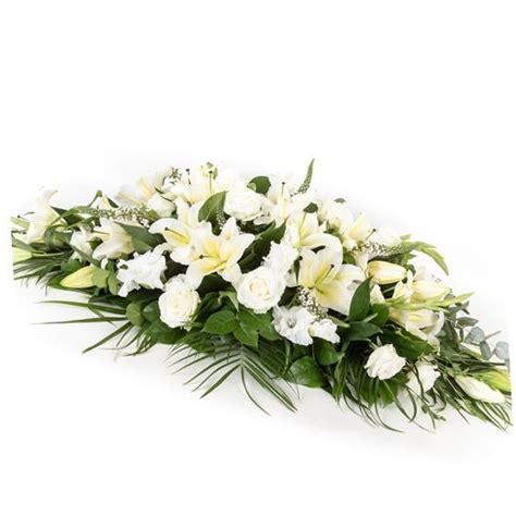 White Lily & Rose Casket Spray - Funeral Flowers Dudley Diy Flower Arrangements For Funeral ...