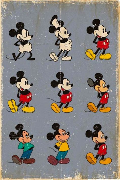 A poster showing the evolution of Mickey Mouse's artwork rendition ...