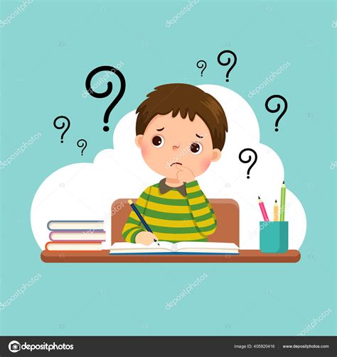 Vector Illustration Cartoon Stressed Little Boy Doing Hard Homework Desk Stock Vector Image by ...