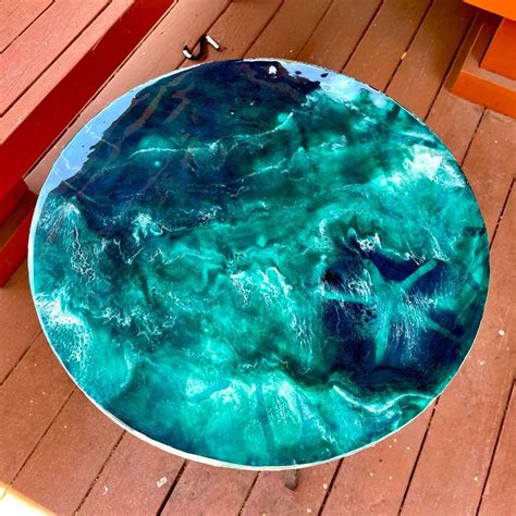 20”D Handcrafted Epoxy Resin Beach Indoor/Outdoor Coffee Table – Earthly Comfort Home