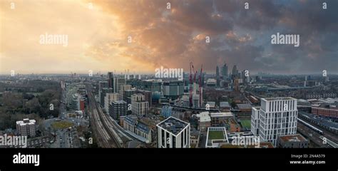 Aerial London Skyline view near Battersea Power Station in London Stock Photo - Alamy