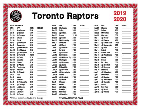 Printable 2019-2020 Toronto Raptors Schedule