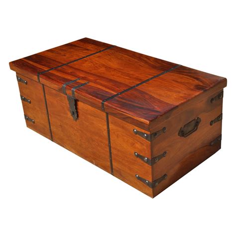 Large Solid Wood with Metal Accents Storage Trunk Coffee Table Chest