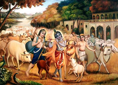 Painting Of Krishna With Cows By indusriva art, Paintings Fine Art for Sell