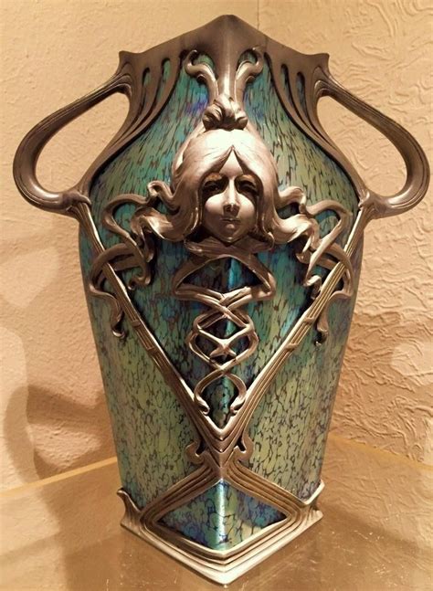 Important Rare Austrian Loetz & Gustav Gurschner Pewter Art Nouveau Glass Vase | #1810804391 in ...