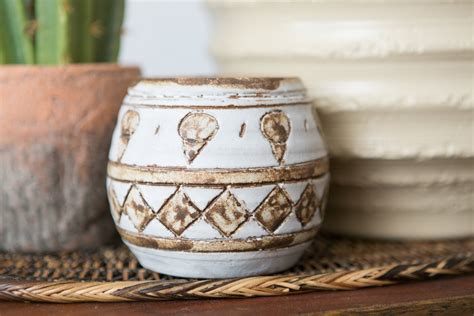 Southwest Ceramic Pot - Handmade 1970's Studio Ceramic Vintage Earthtone Plant Pot with Aztec ...