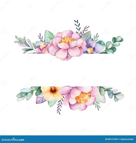 Beautiful Watercolor Border Frame With Peony,flower,foliage,branches Stock Illustration ...