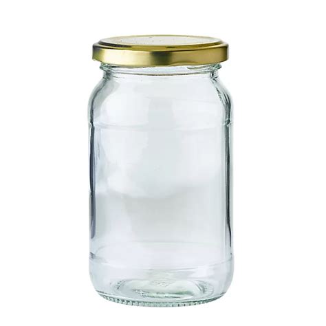 12 Standard Glass Jam Jars with Gold Lids 454g | Lakeland