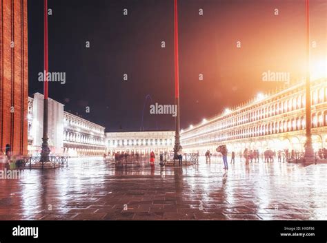 The night scene of San Marco square, Venice Stock Photo - Alamy