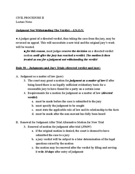 Rule 50 – Judgments and Jury Trials (directed verdict and jnov) - CIVIL ...