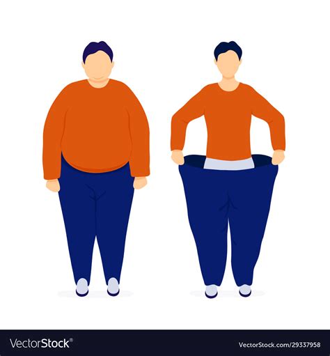 Fat and slim man before and after weight loss Vector Image