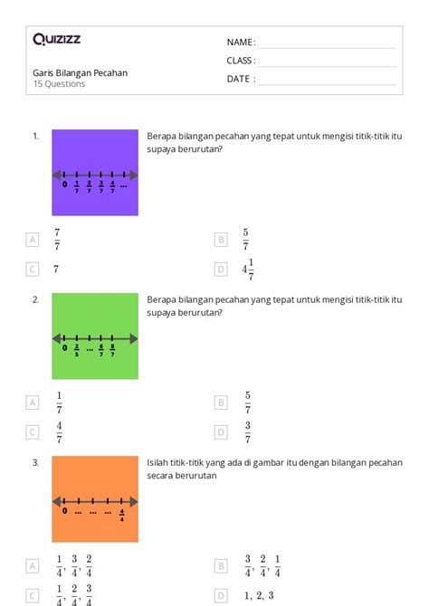 Mais de 50 planilhas Pecahan pada Garis Bilangan no Quizizz | Gratuito e imprimível