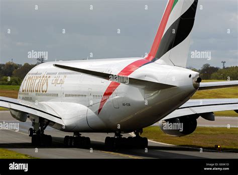 Emirates Airbus A380 taxiing at Birmingham Airport, UK Stock Photo - Alamy