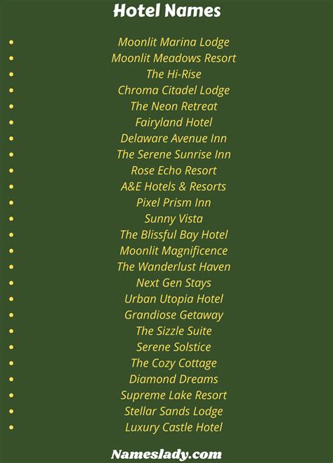 900 Unique Hotel Names and How to Choose Yours! - NamesLady