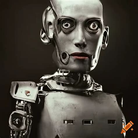 Retro expressionist robot man with serious face on Craiyon