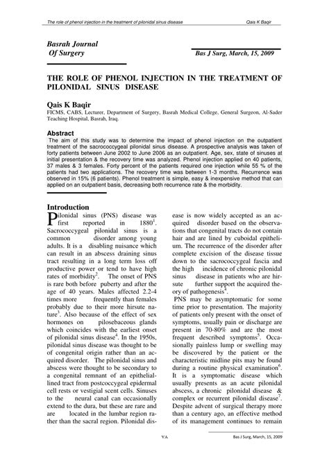 (PDF) 13- THE ROLE OF PHENOL INJECTION IN THE TREATMENT OF PILONIDAL ...