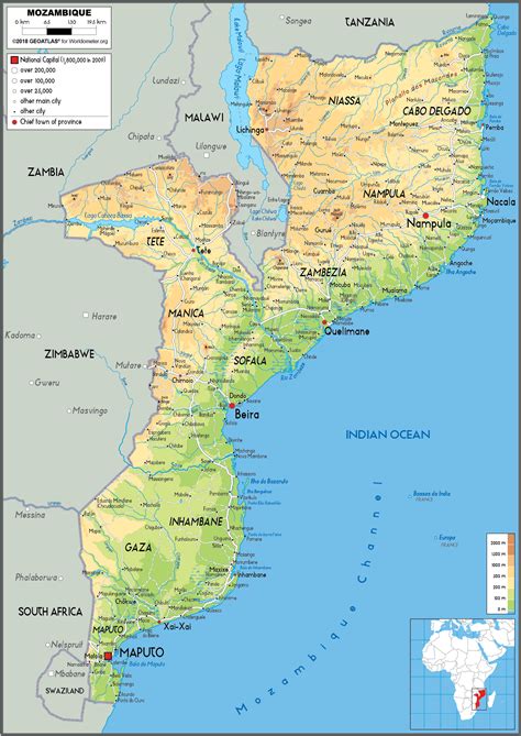 Mozambique Map (Physical) - Worldometer