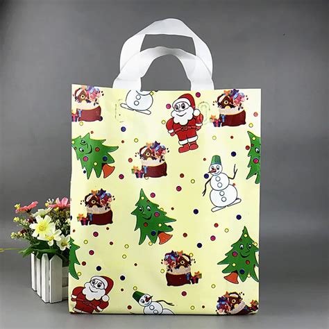 50pcs Large Plastic Shopping Bags with Handle Christmas Boutique Gift ...