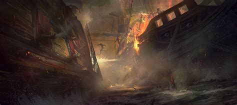 3840x2160 resolution | burning ship digital wallpaper, fantasy art, artwork, pirates, ship HD ...