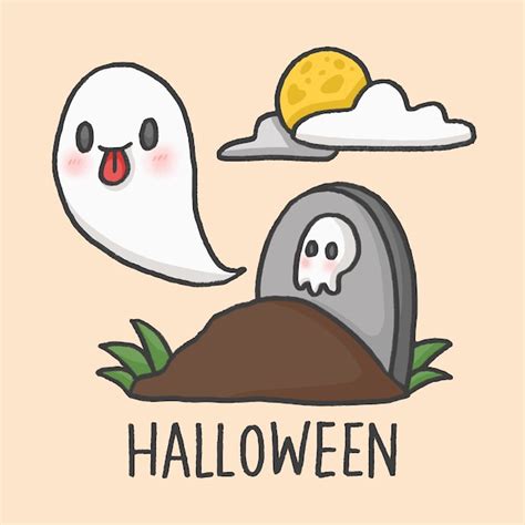 Halloween fantasmas tumbas dibujos animados estilo dibujado a mano | Vector Premium