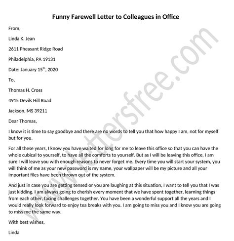 Funny Retirement Letter To Coworkers For Your Needs - Letter Template ...