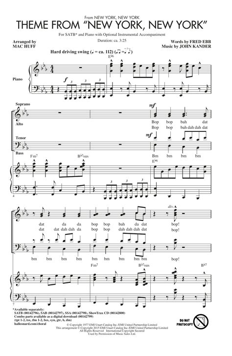 Theme From "New York, New York" Choral SATB sheet music by by Mac Huff ...