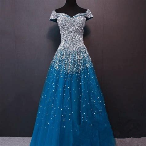 Beautiful Teal Blue Sparkle Beaded Long Formal Dress, Blue Prom Dress on Luulla