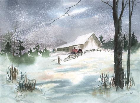 Winter Barn And Tractor Painting by Sean Seal