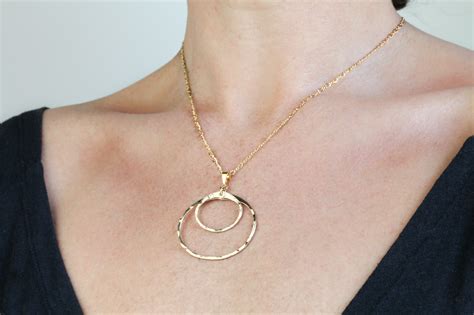 Double Happiness - Rustic Double Circle Pendant Necklace - Hammered ...