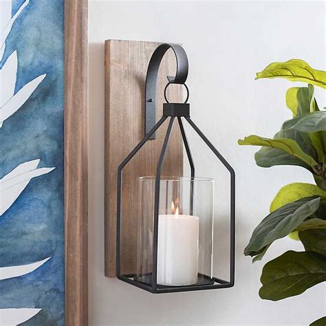Black Wooden Open Lantern Sconce from Kirkland's | Sconces dining room, Dining sconces, Candle ...