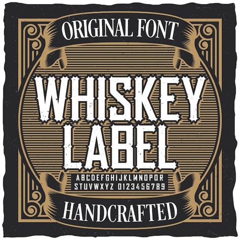 Free Vector | Vintage whiskey label font poster with sample label design in vintage style