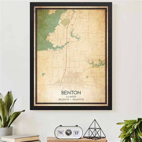 Vintage Benton Illinois Map Poster, Modern Home Decor Wall Art Print - Custom Maps & Posters