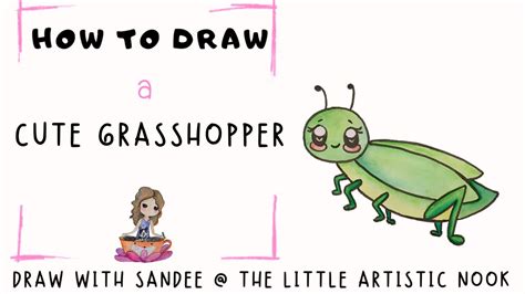 How to Draw a CUTE GRASSHOPPER | Step by Step INSECT Illustration Tutorial [Easy Art Lesson ...