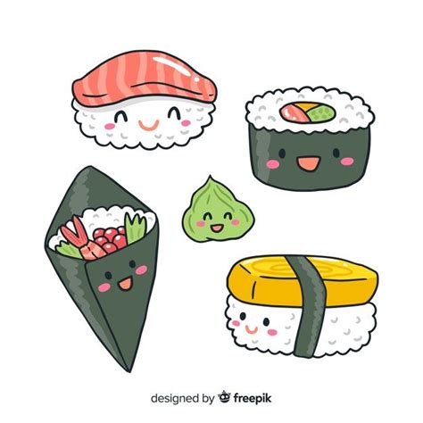 Free Vector | Hand drawn kawaii sushi collection | Kawaii doodles, Kawaii drawings, Kawaii stickers