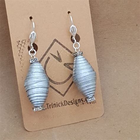 Silver painted dangle Paper Bead Earrings - Trinick Designs