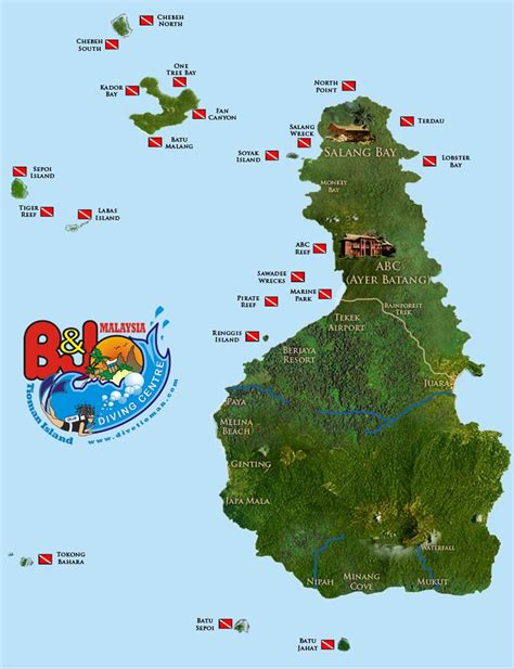 Tioman Dive Site Map - Copyright B&J Diving Centre - Diving Tioman ...