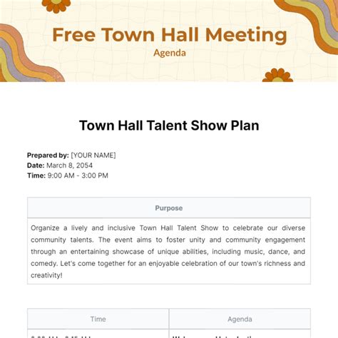 Town Hall Meeting Agenda Template - Edit Online & Download Example | Template.net