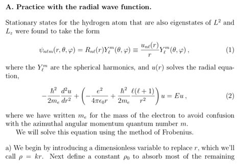 Solved A. Practice with the radial wave function. Stationary | Chegg.com