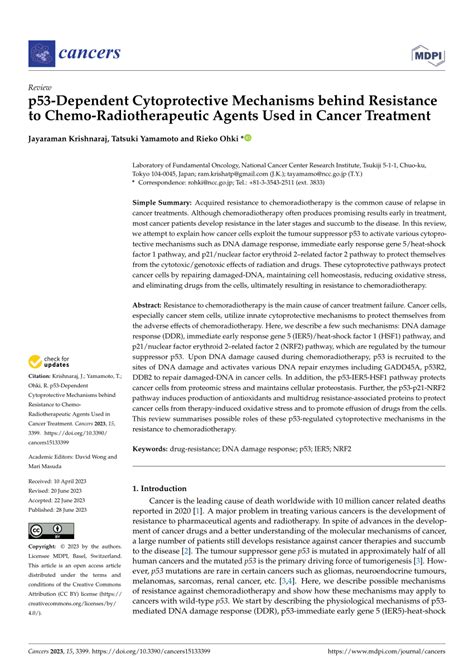 (PDF) p53-Dependent Cytoprotective Mechanisms behind Resistance to Chemo-Radiotherapeutic Agents ...